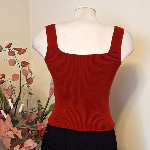NWOT Kroshetta Stretchy Cardigan Knit Red Tank Top Camisoles Sleeveless Sweater - Picture 5 of 7